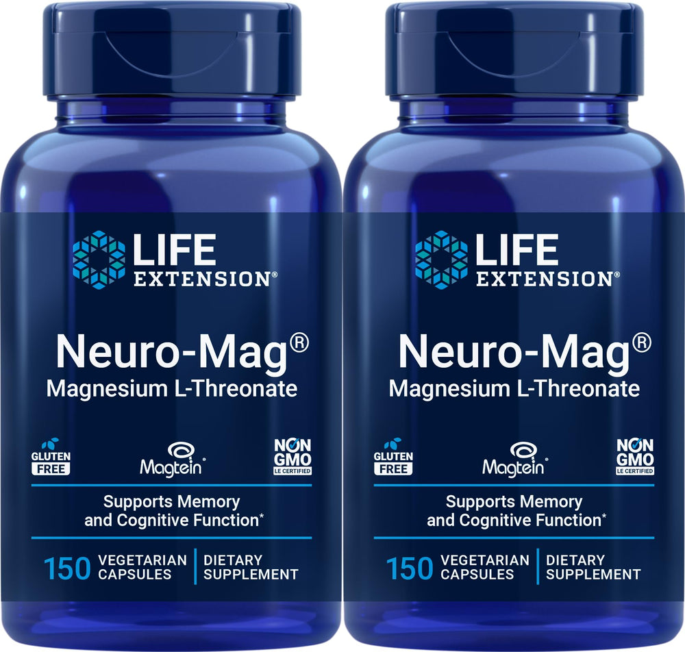Life Extension Neuro-Mag bottle front view highlighting Magtein magnesium for cognitive support.