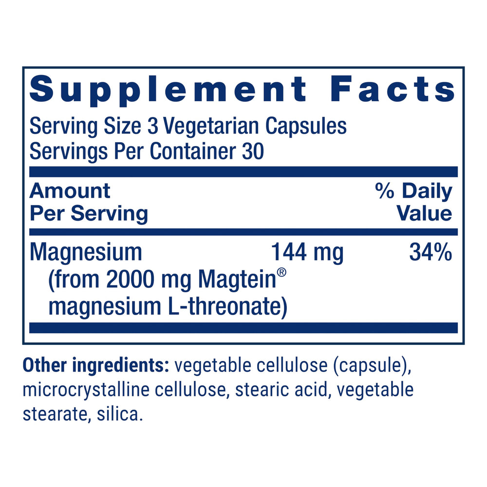 Close-up of Neuro-Mag label showing magnesium L-threonate content for brain health