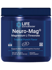 Life Extension Neuro-Mag Tropical Punch bottle shown as a convenient magnesium source for daily focus.