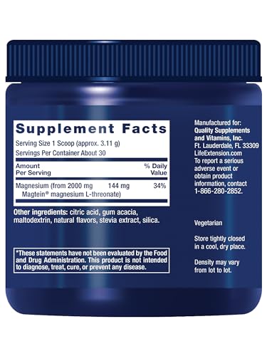 Life Extension Neuro-Mag Tropical Punch scoop beside the bottle for precise serving.