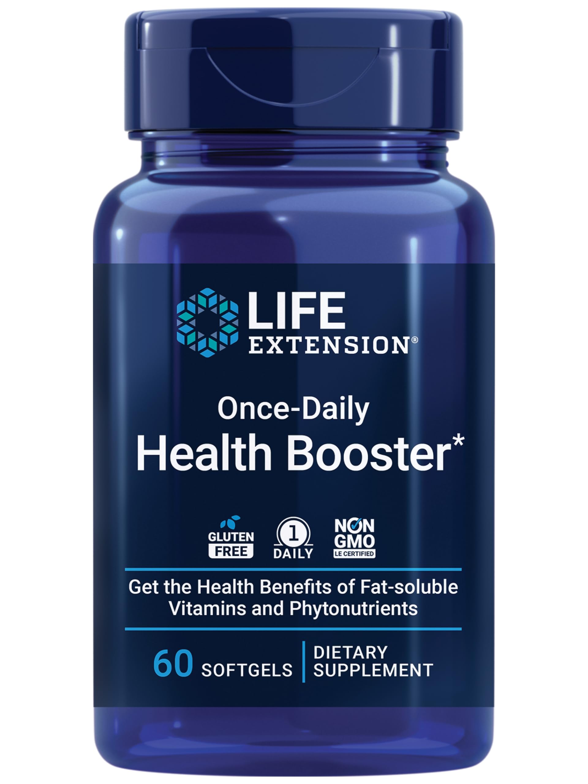 Life Extension Once-Daily Health Booster bottle, a comprehensive multivitamin for daily wellness.