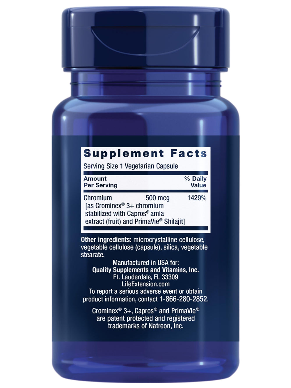 Life Extension Optimized Chromium capsules pack highlighting Crominex 3+ blend