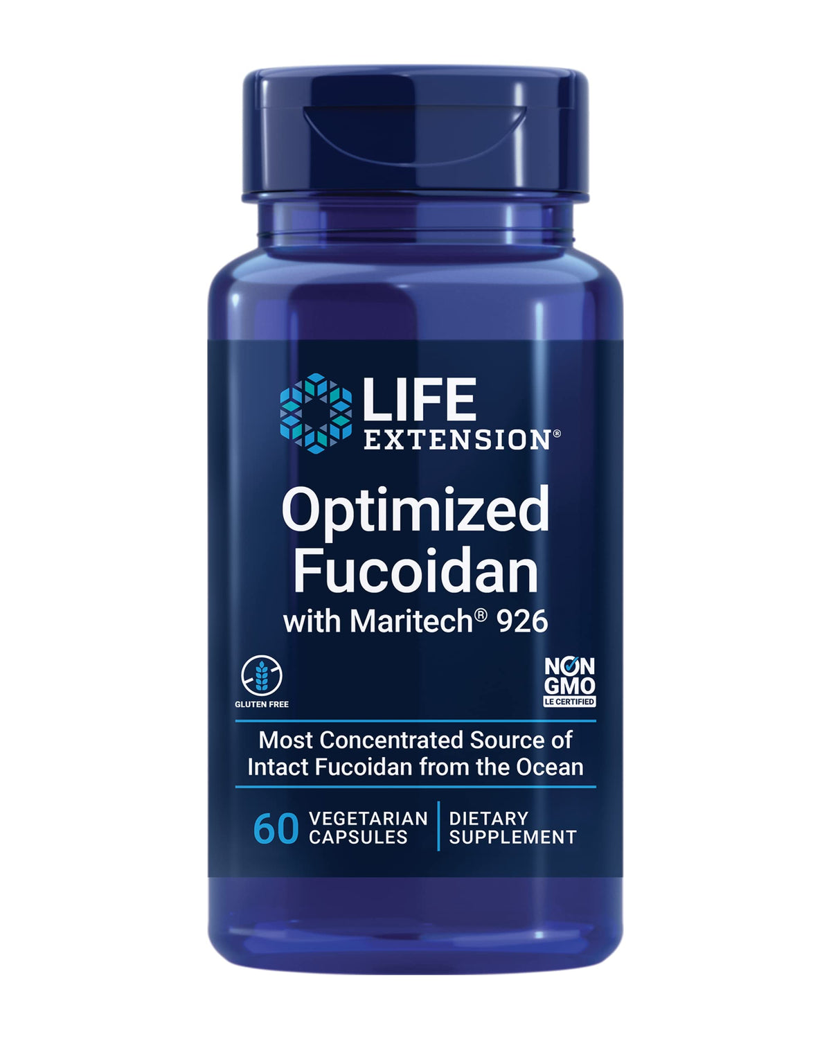 Life Extension Optimized Fucoidan bottle with Maritech 926 highlights immune support benefits