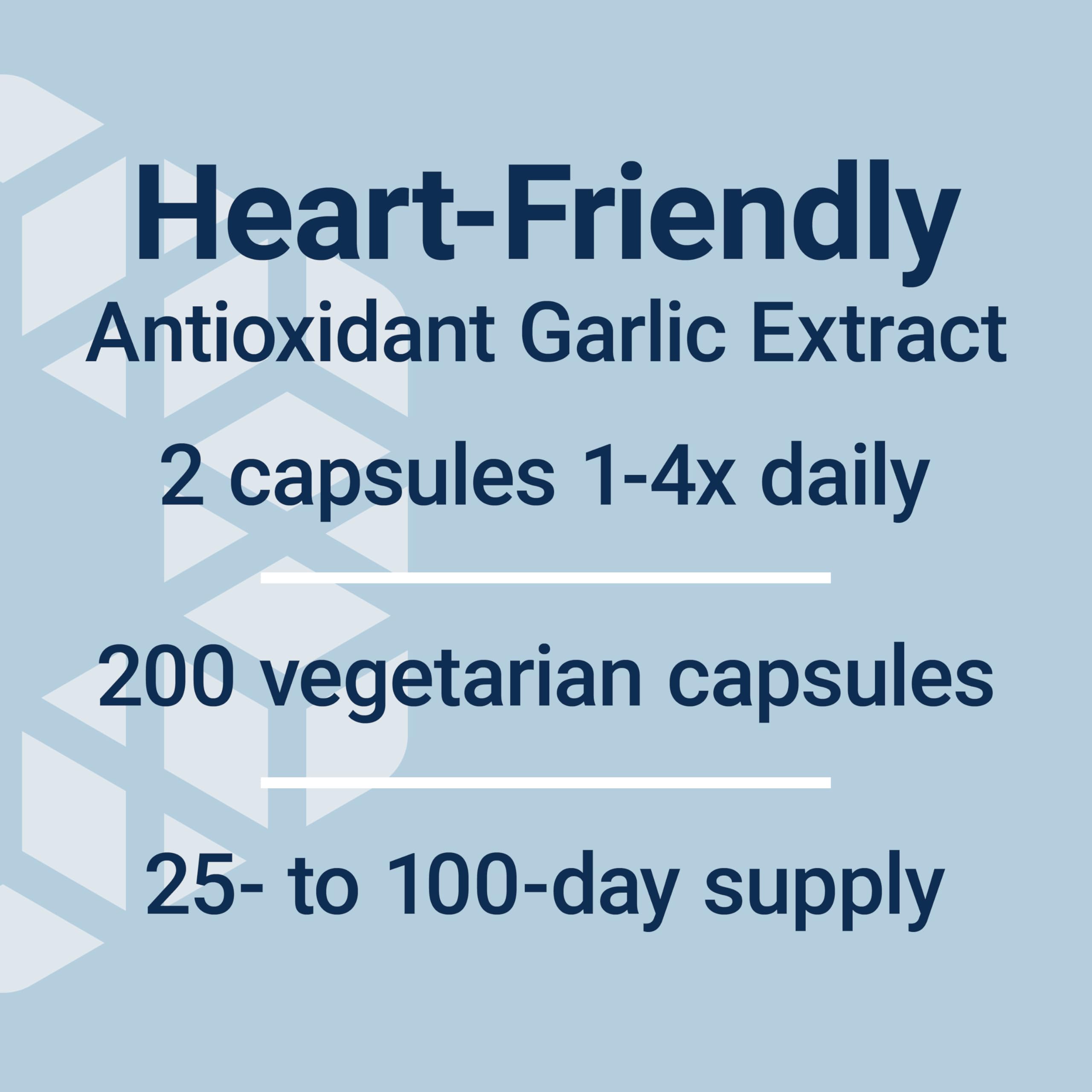 Life Extension Optimized Garlic ingredients panel shows USA-made formulation.