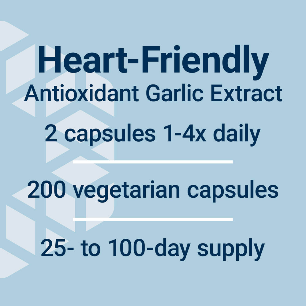 Life Extension Optimized Garlic ingredients panel shows USA-made formulation.