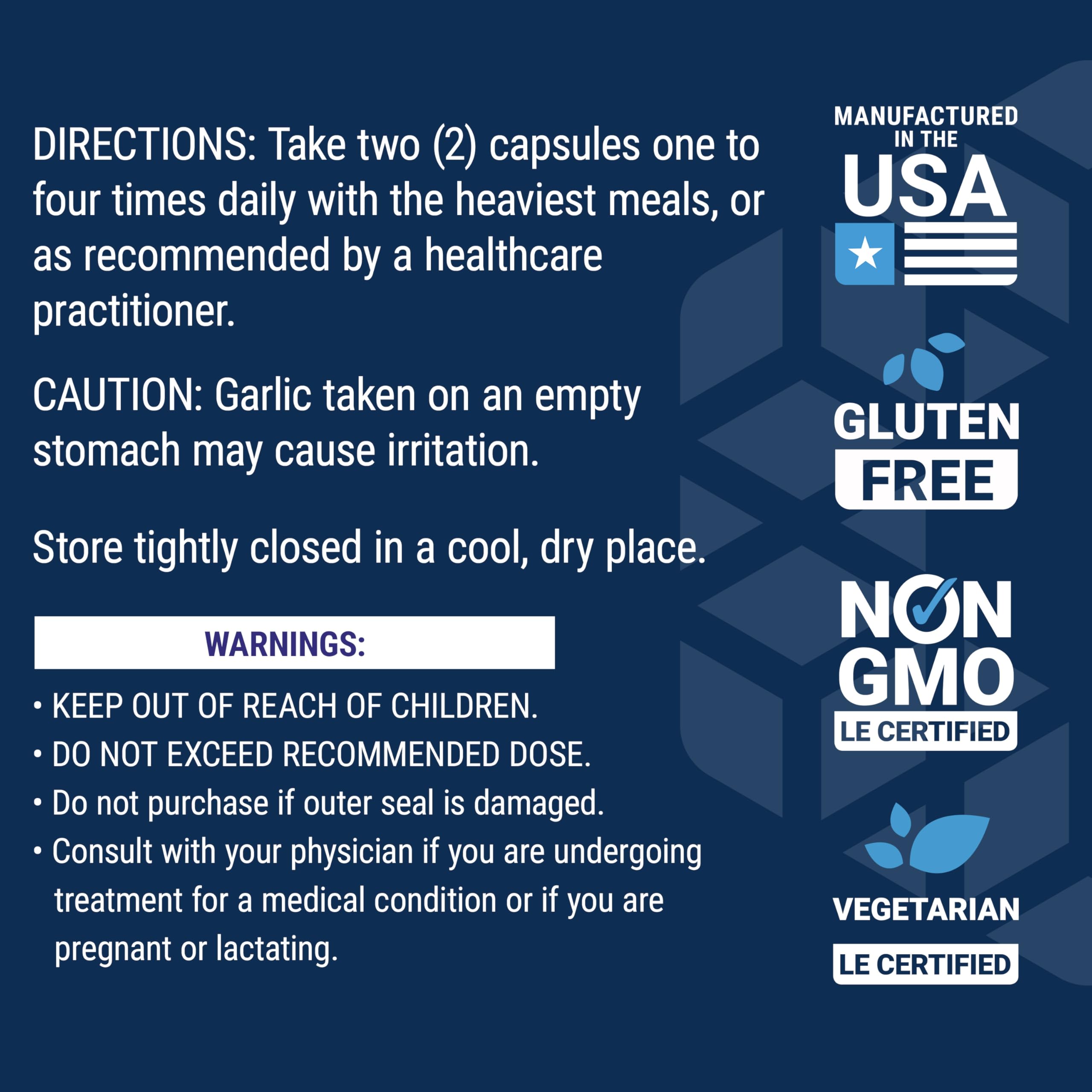 Life Extension Optimized Garlic bottle notes USA manufacturing process.