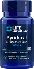 Life Extension P5P 100 mg bottle showcases advanced vitamin B6 support for daily wellness.