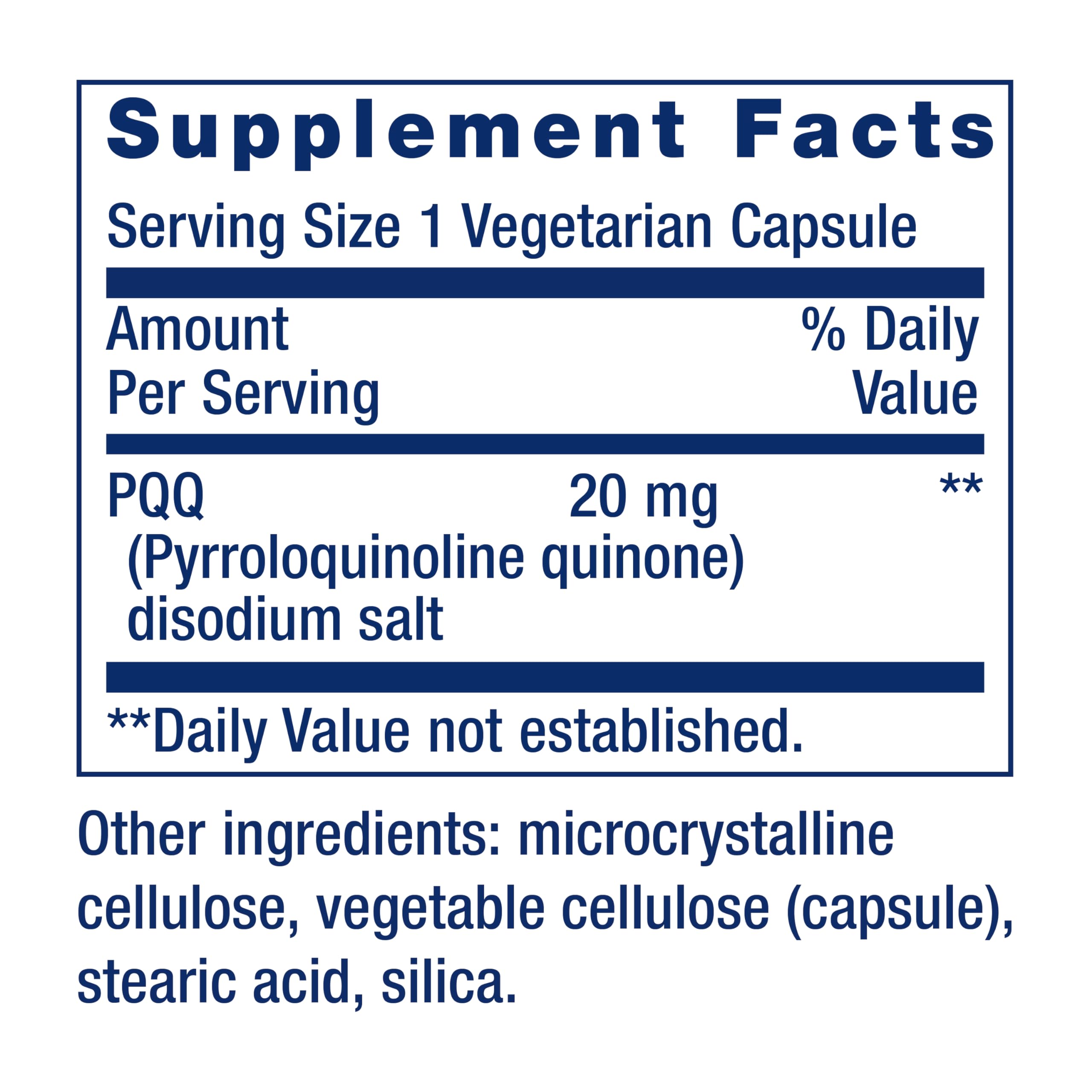 Life Extension PQQ capsules close-up indicating vegetarian capsules for daily use.