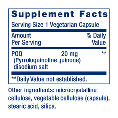 Life Extension PQQ capsules close-up indicating vegetarian capsules for daily use.