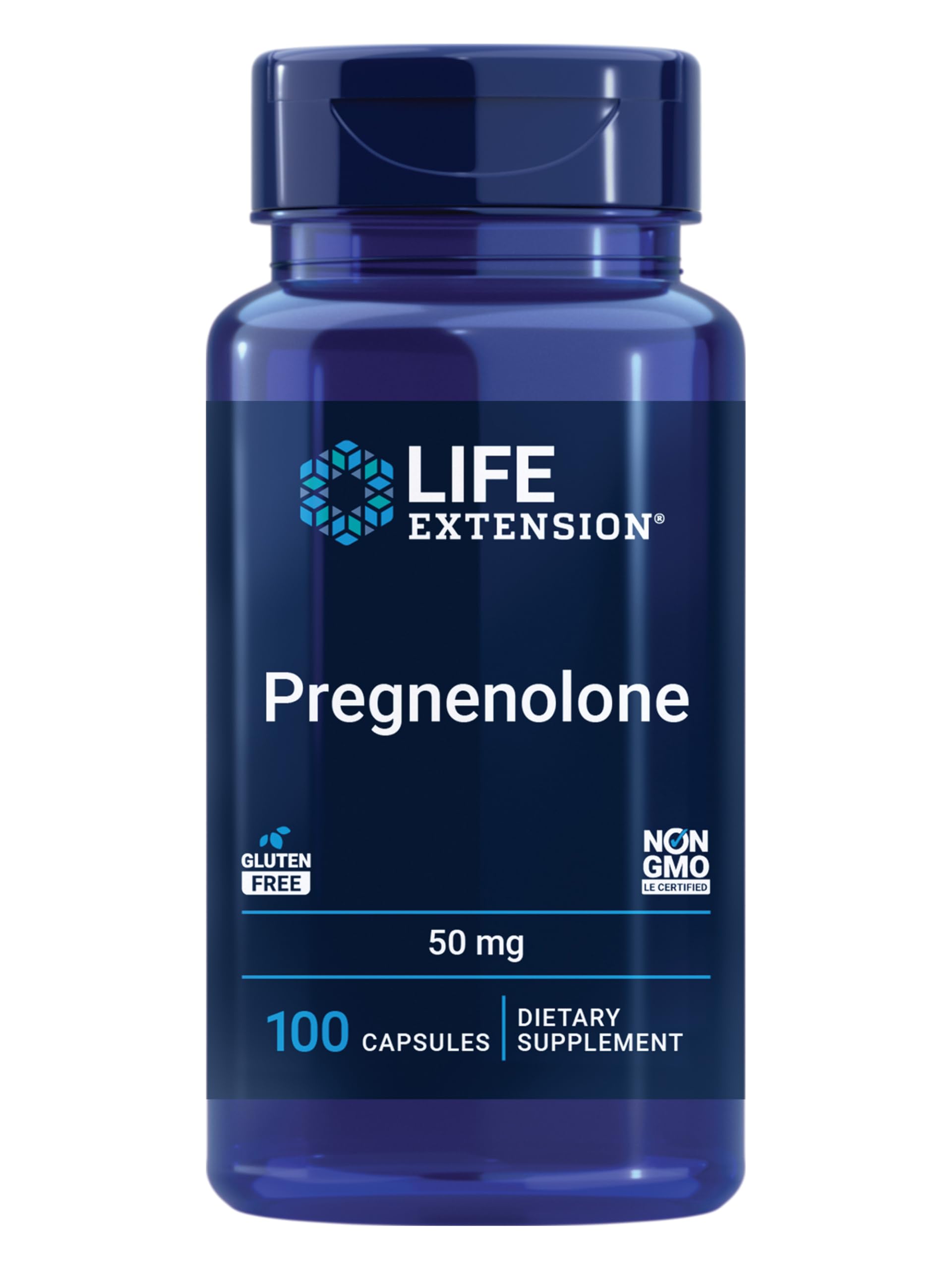 Life Extension Pregnenolone bottle pour supports daily cognitive wellness.