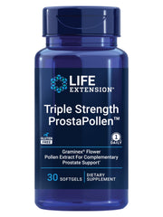 Life Extension ProstaPollen bottle displaying gluten-free prostate health supplement.