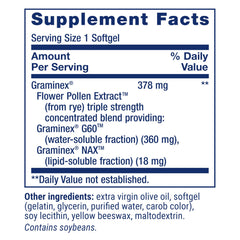 Life Extension ProstaPollen label details ingredients and manufacturing standards.