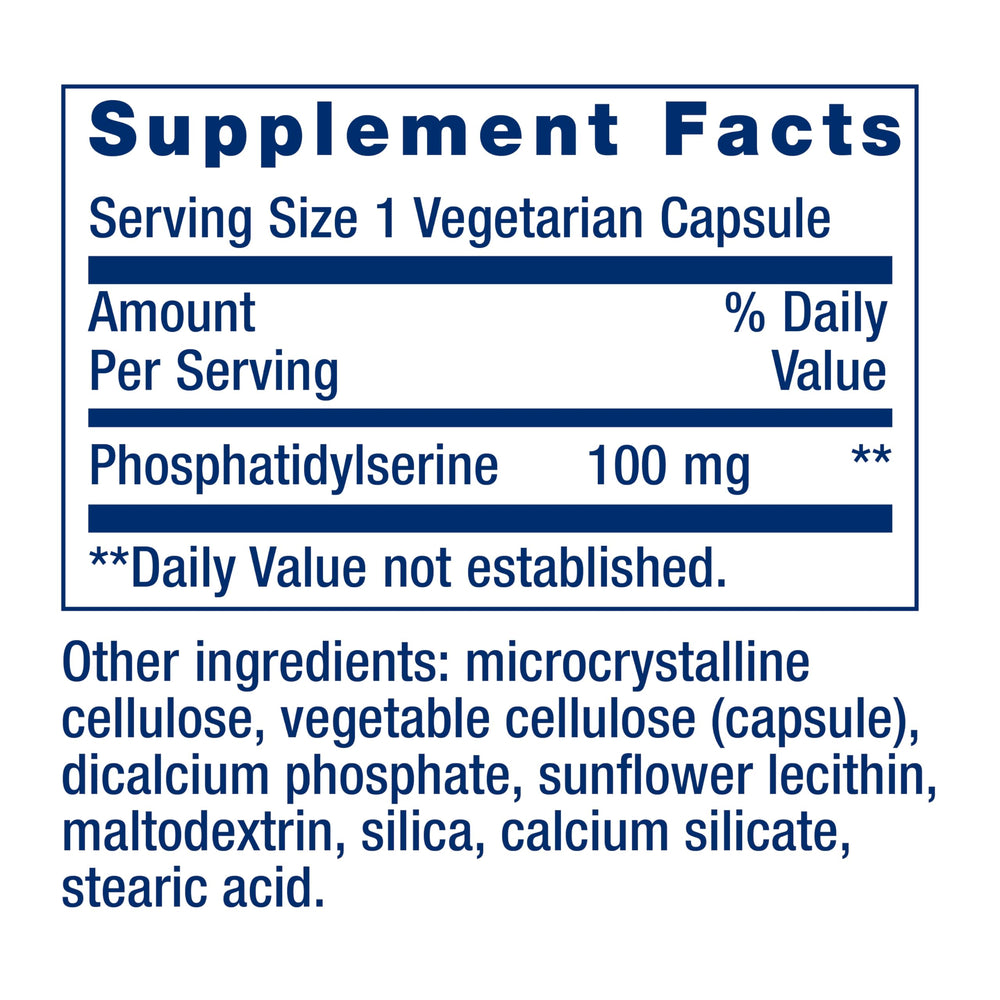 Life Extension PS Caps capsules close-up showing vegetarian composition.