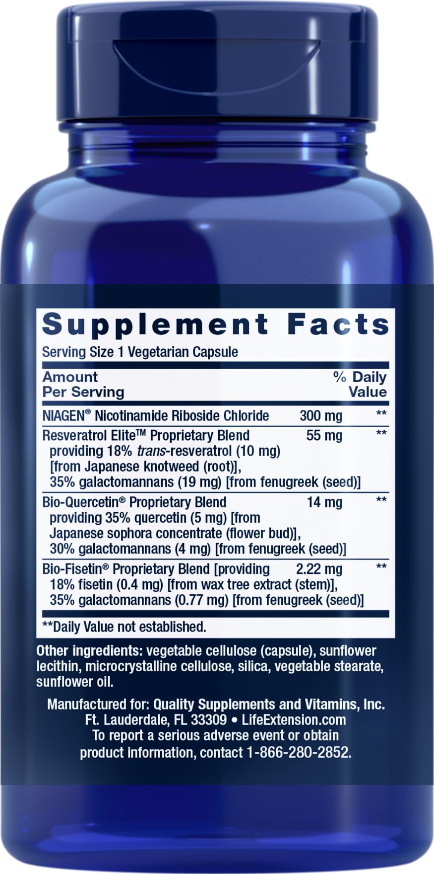 Life Extension Resveratrol Elite bottle image highlighting antioxidant protection and vitality.