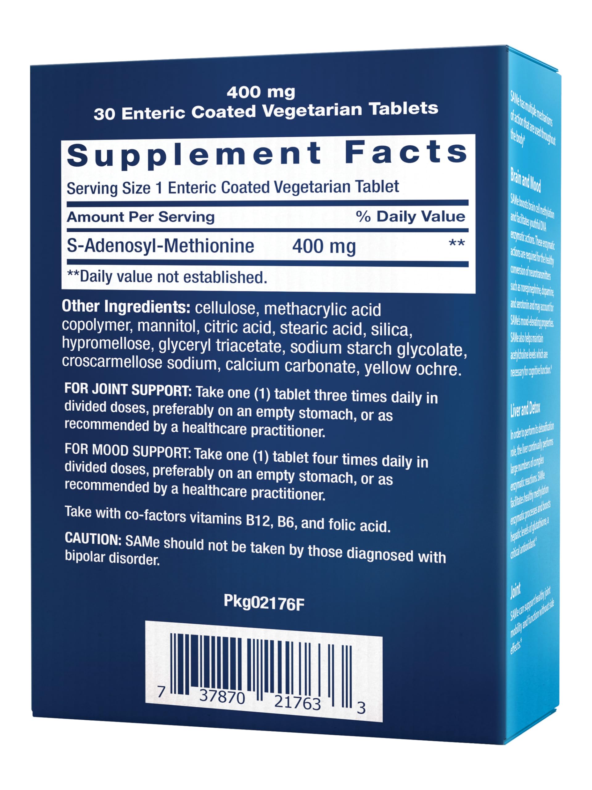 Life Extension SAMe bottle closeup highlights enteric-coated tablets for gentle absorption.