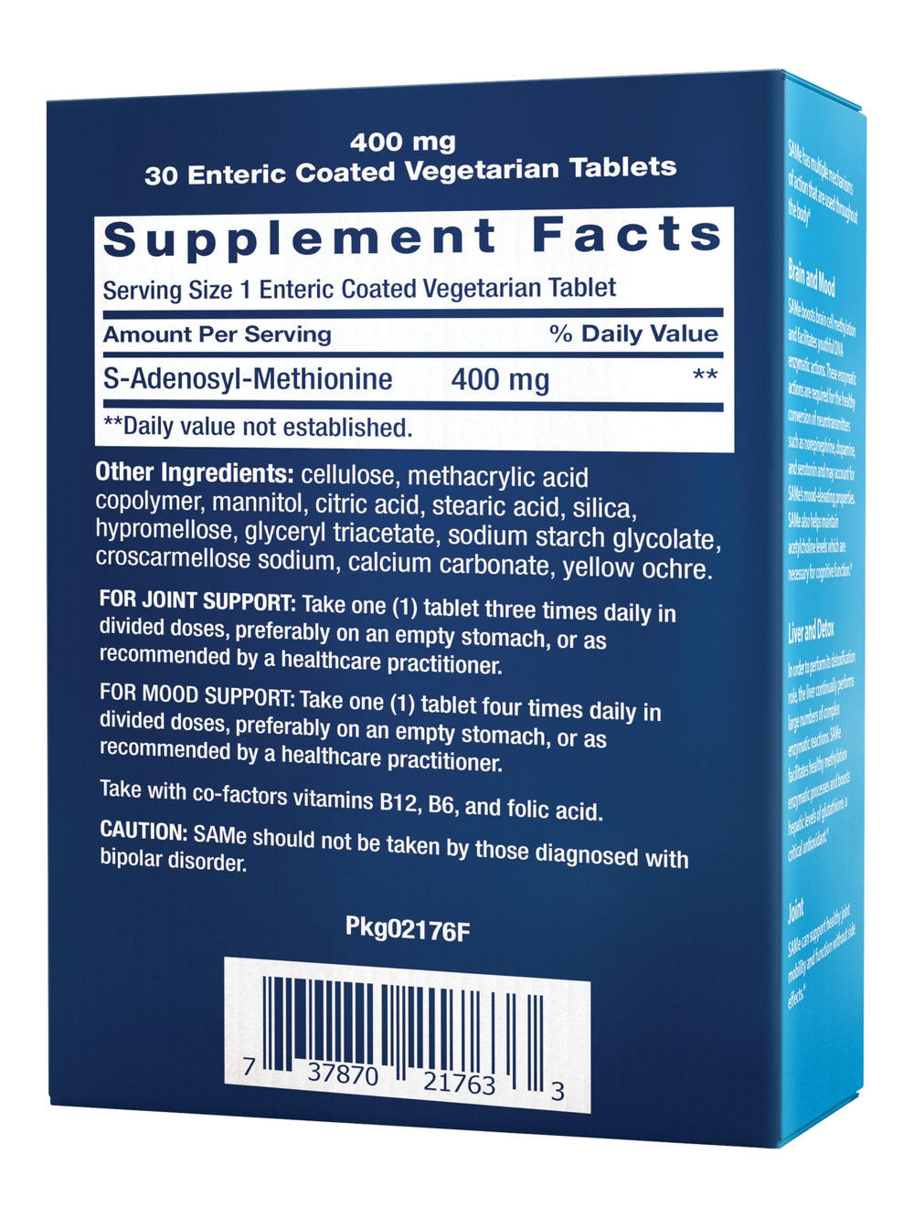 Life Extension SAMe bottle closeup highlights enteric-coated tablets for gentle absorption.