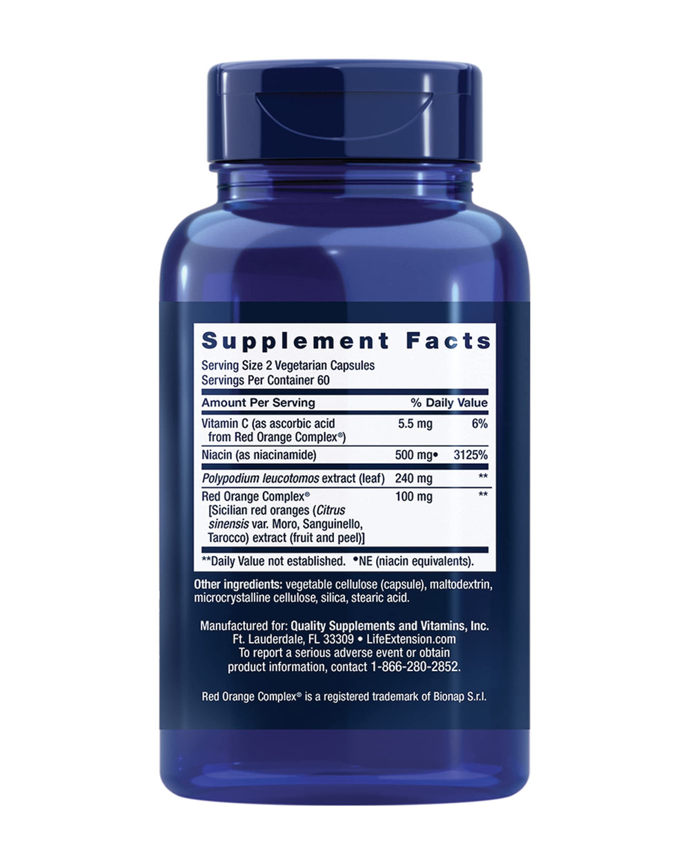 Life Extension Shade Factor capsules close-up highlighting vegetarian formula for skin health