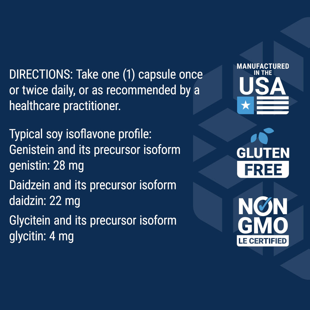 Life Extension Soy Isoflavones stamp confirms non-GMO sourcing.