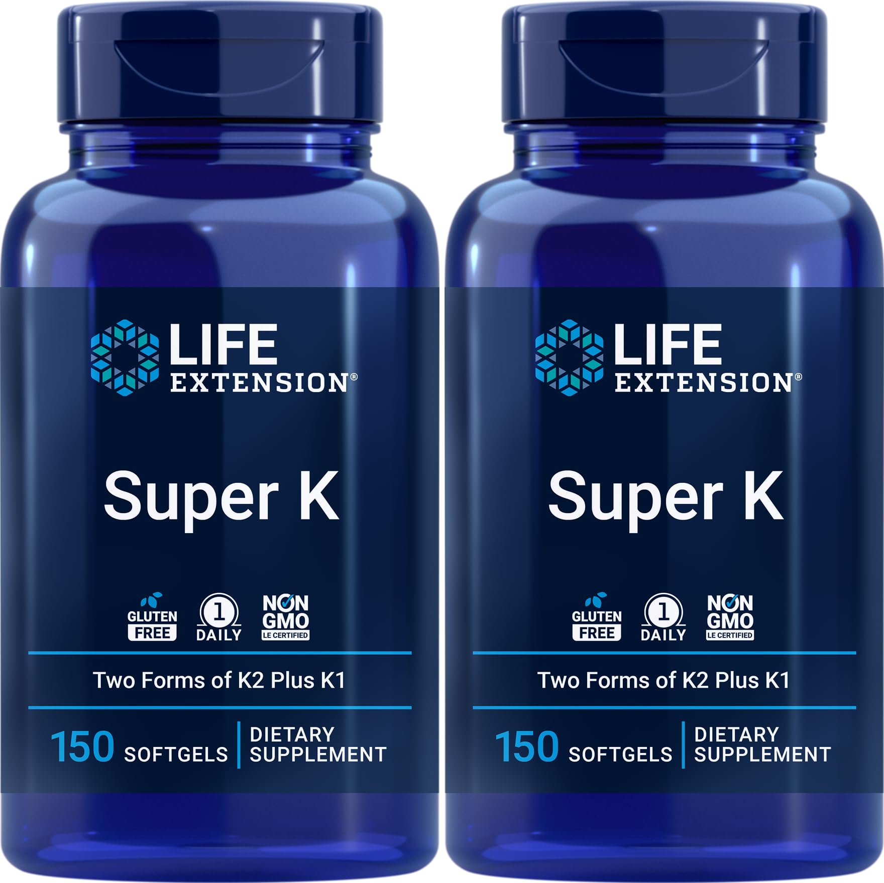 Life Extension Super K bottle two-pack viewed for daily vitamin support