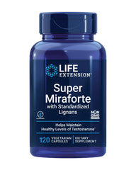 Life Extension Super Miraforte bottle front promotes balanced testosterone support with premium ingredients.