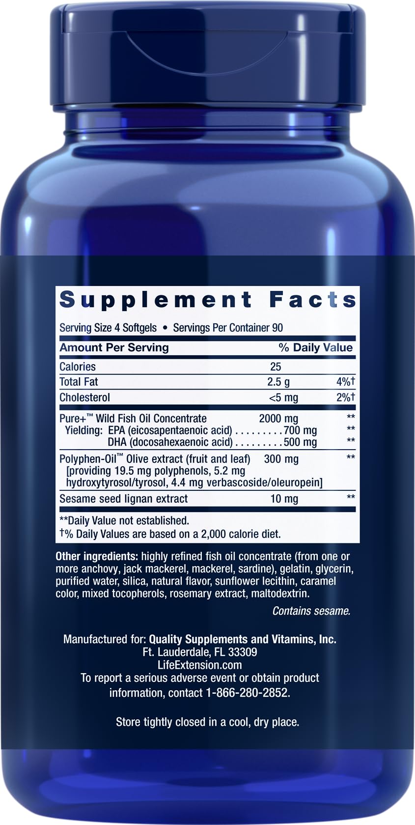 Life Extension Super Omega-3 capsules close-up emphasizing small, easy-to-swallow format for daily use.