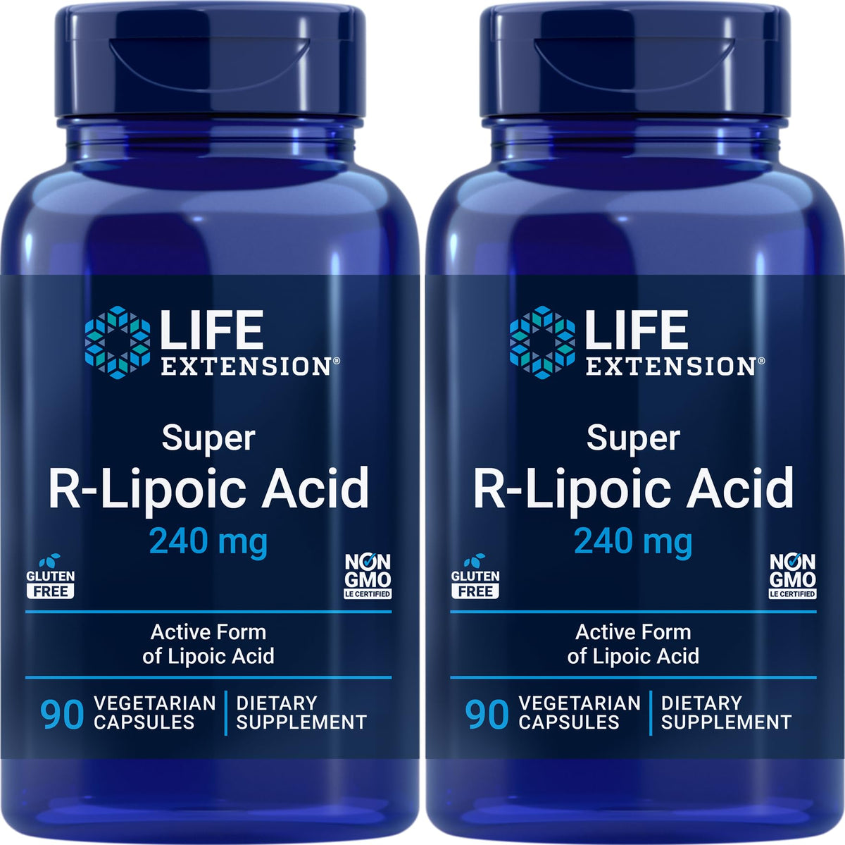 Life Extension Super R-Lipoic Acid 240 mg bottle on table for daily energy support.