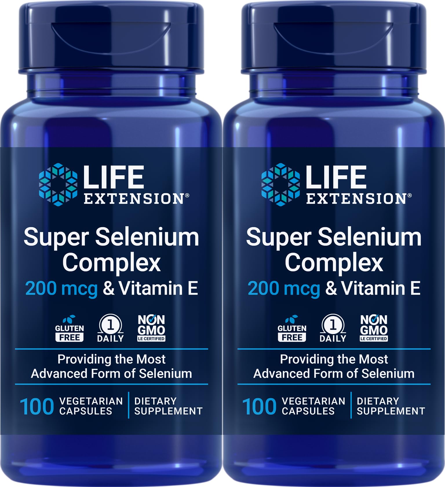 Life Extension Super Selenium Complex bottle with three selenium forms and vitamin E.