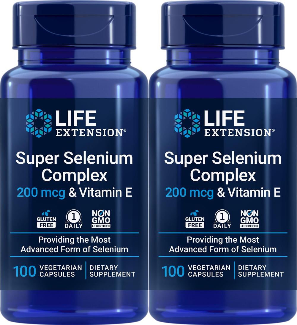 Life Extension Super Selenium Complex bottle with three selenium forms and vitamin E.