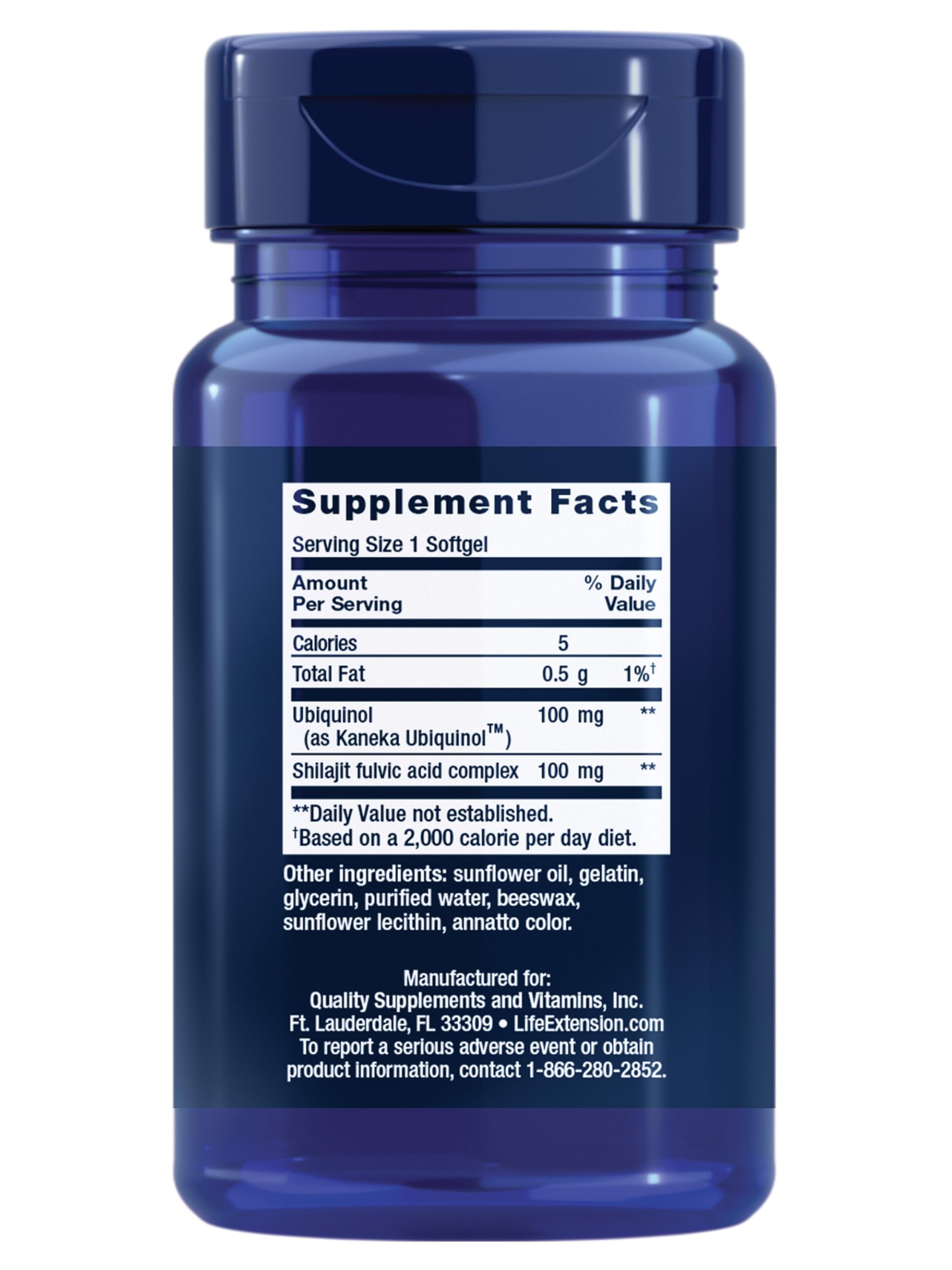 Life Extension Super Ubiquinol CoQ10 softgels close-up, easy-to-swallow energy support.