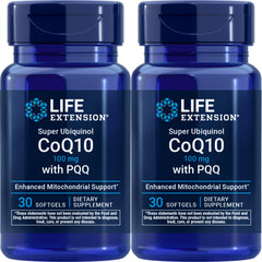 Life Extension Super Ubiquinol CoQ10 with PQQ two-bottle pack front view energy support potential