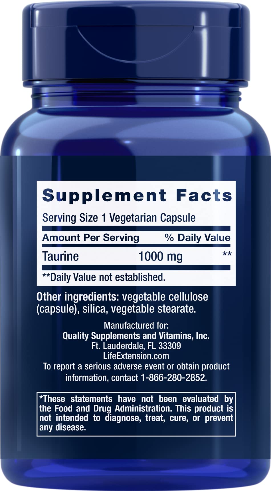 Life Extension Taurine 1,000 mg capsules offer a two-pack for ongoing daily use