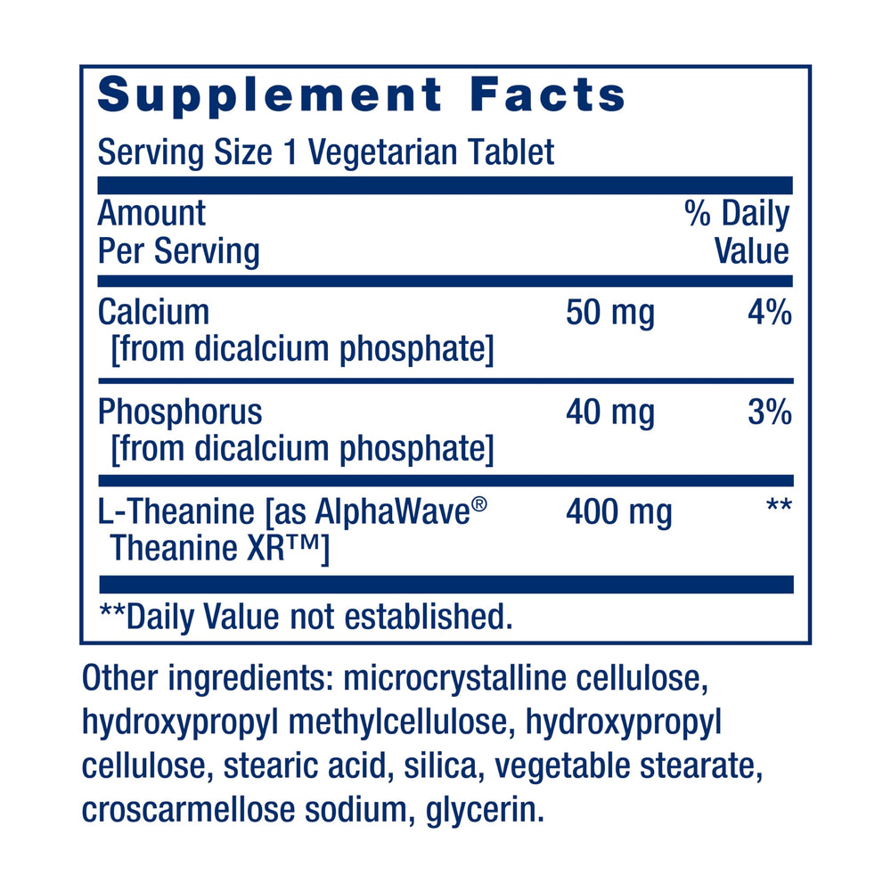 Pouring Life Extension Theanine XR tablets demonstrates easy daily dosing.