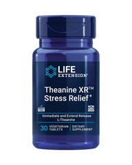 Life Extension Theanine XR tablets in a bottle promote a calm daytime response.