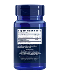 Close-up of Life Extension tocotrienols label on bottle highlighting quality ingredients.