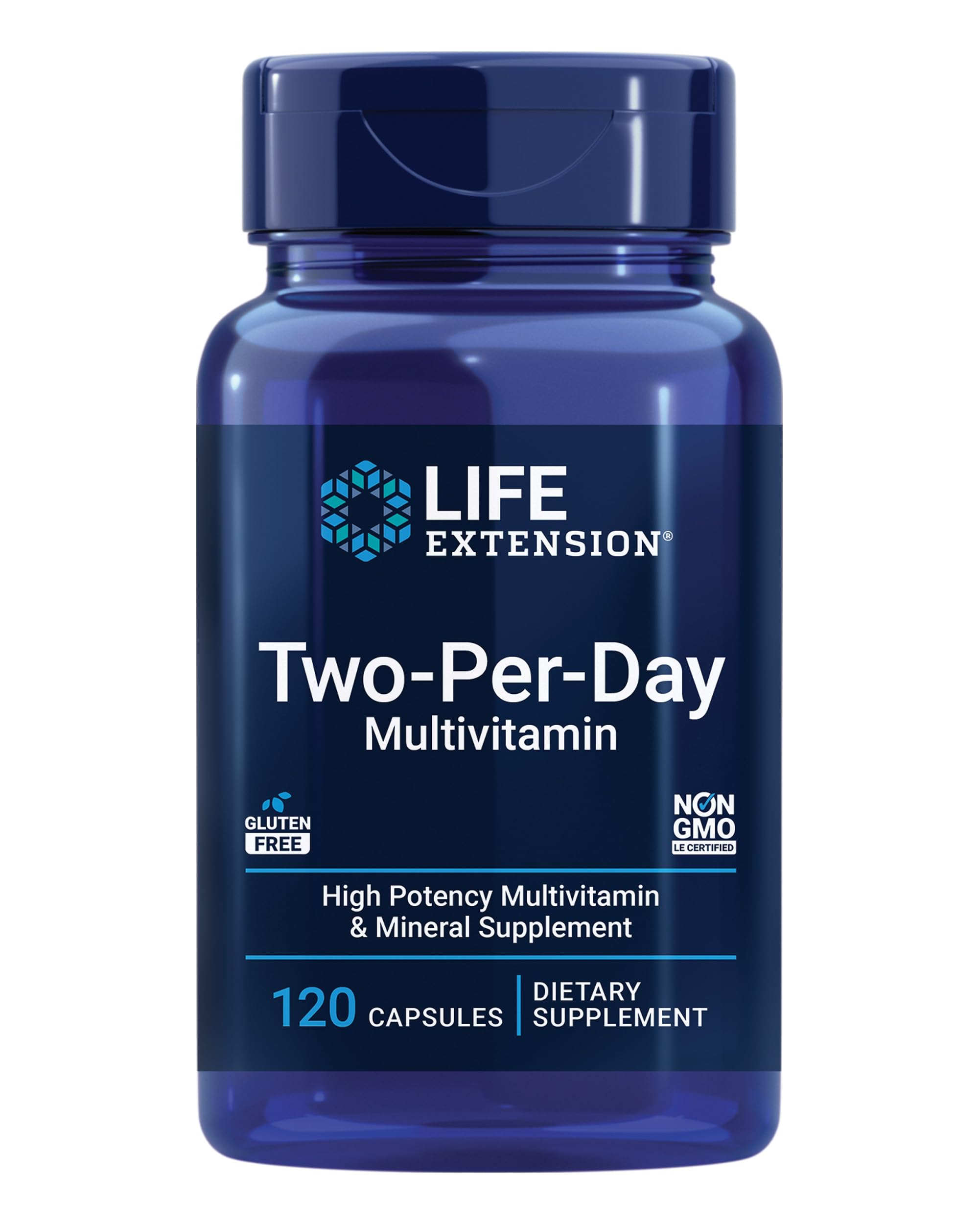 Life Extension Two-Per-Day bottle front for daily nutritional routine