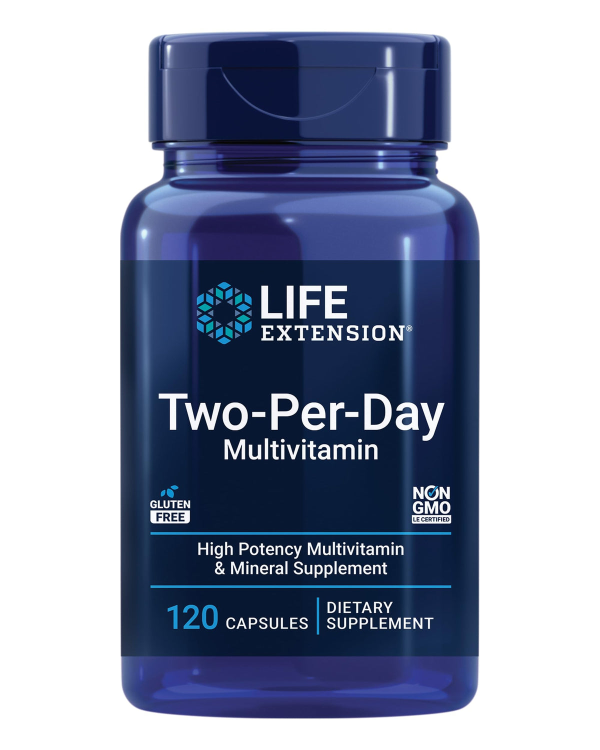 Life Extension Two-Per-Day bottle front for daily nutritional routine