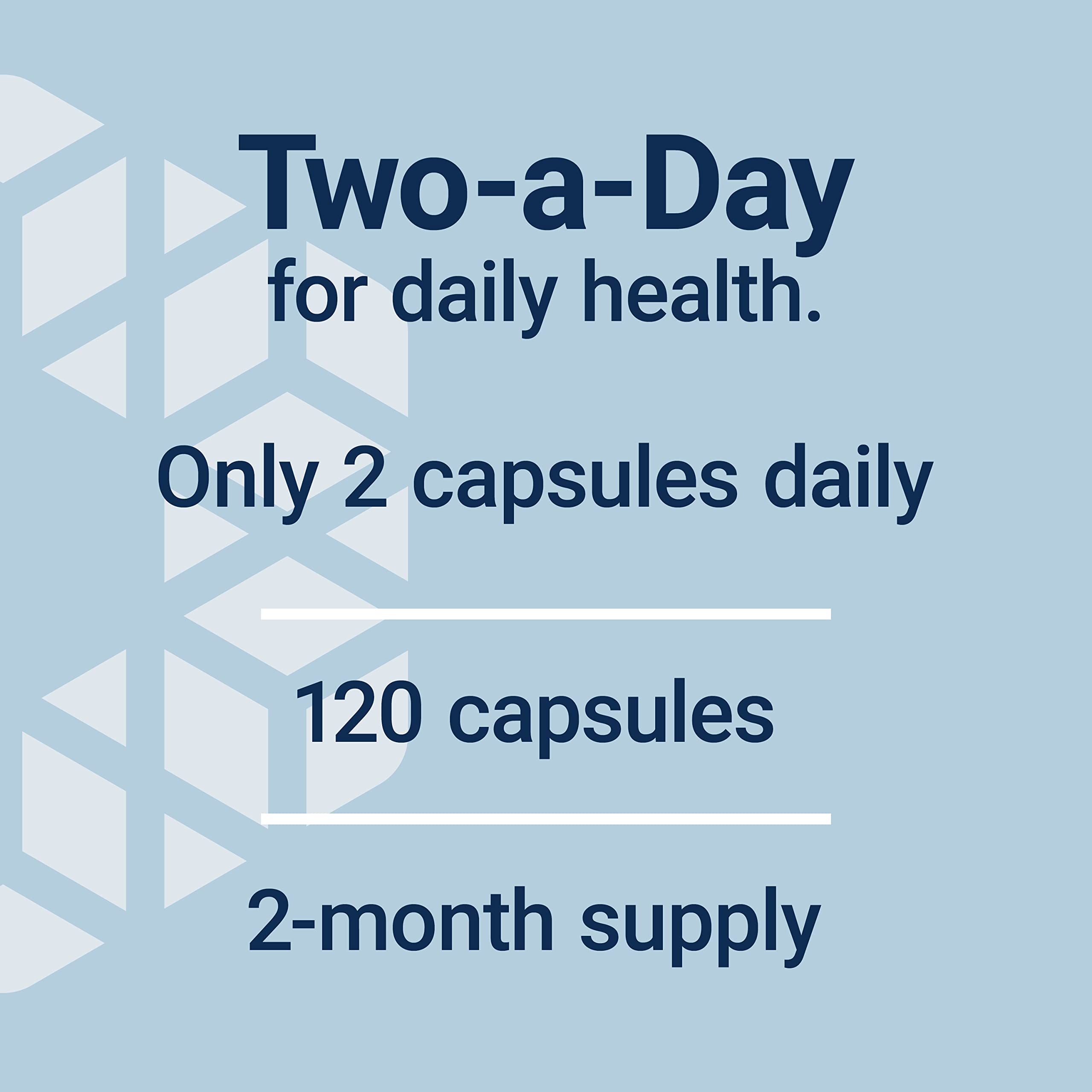 Life Extension Two-Per-Day bottle with glass showcases easy daily capsules