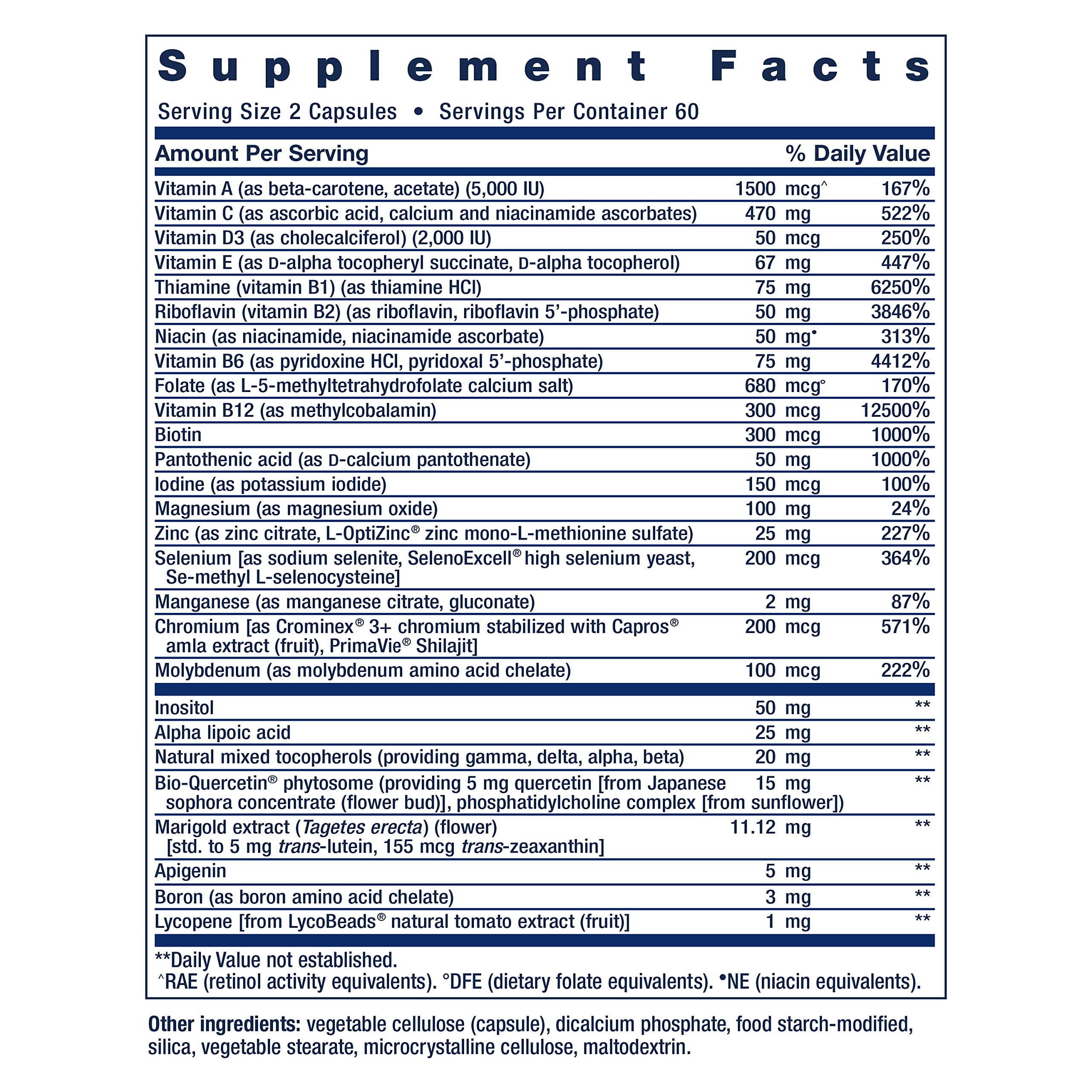 Life Extension Two-Per-Day bottle label shows ingredients and dosage