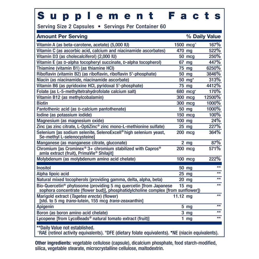 Life Extension Two-Per-Day bottle label shows ingredients and dosage