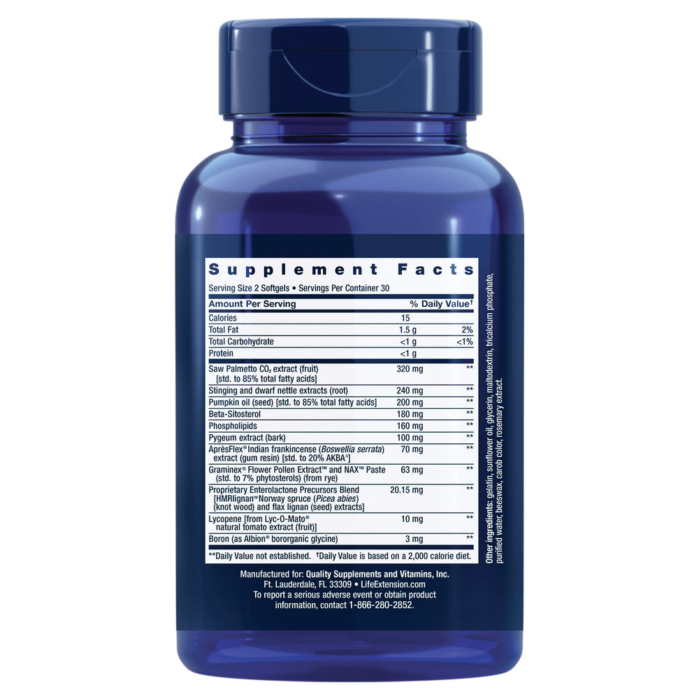 Front label of Life Extension Ultra Prostate Formula bottle.