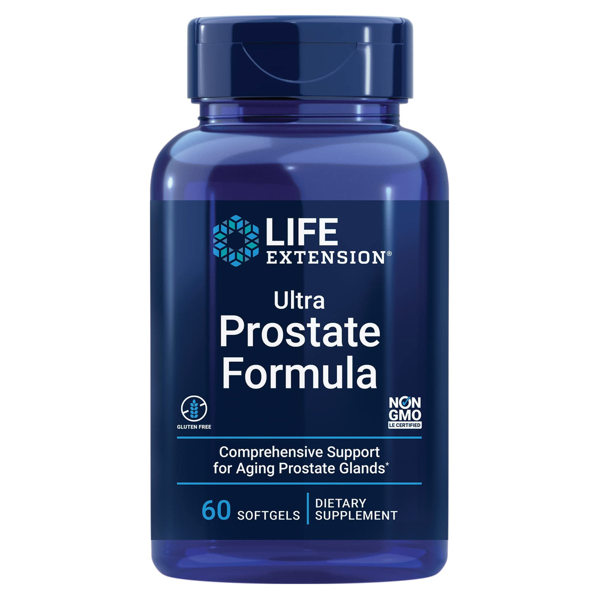Life Extension Ultra Prostate Formula softgels bottle for daily prostate support.
