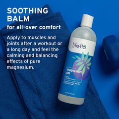Life-Flo Magnesium Gel applied to arms for calming relief after activity.