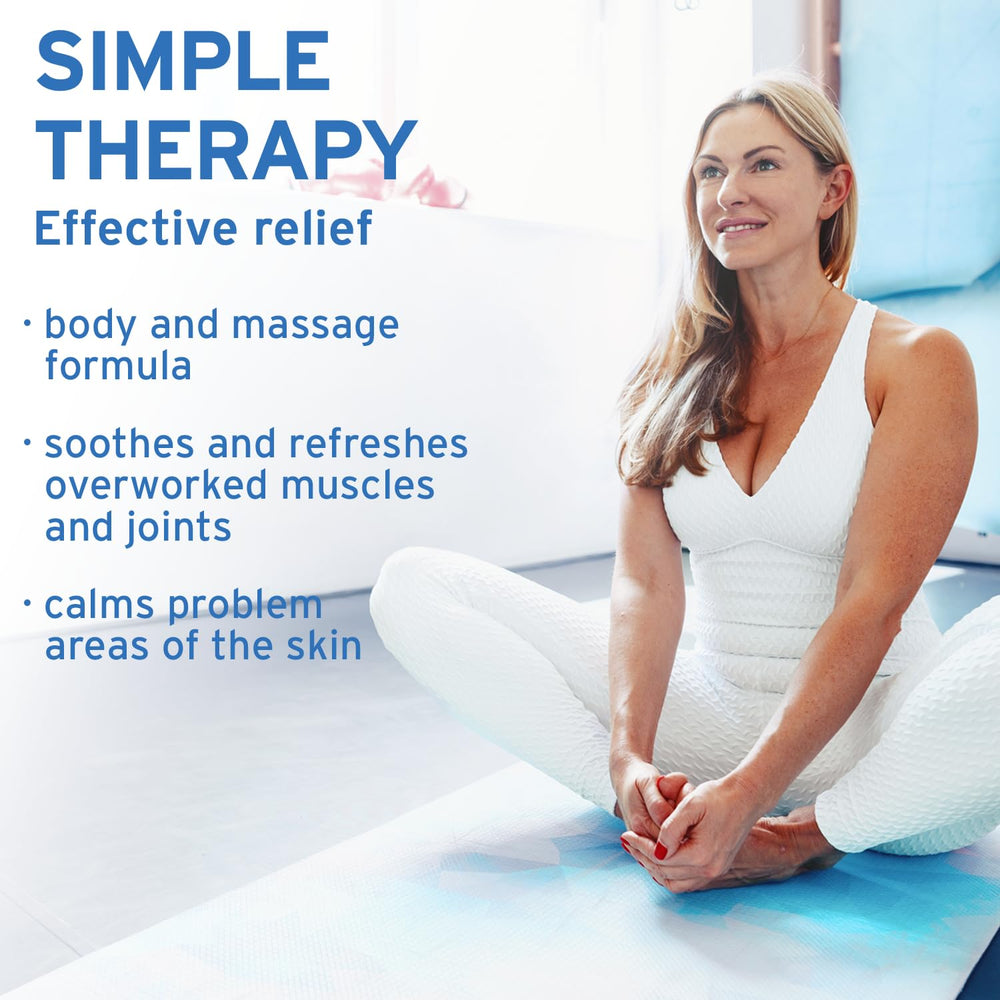 Life-Flo Magnesium Gel being massaged onto legs for tired-muscle comfort.