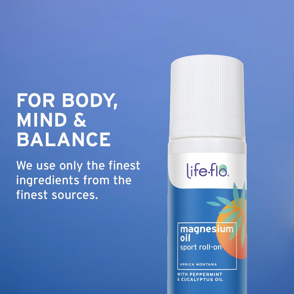 Life-Flo packaging image showcasing 3 oz roll-on for gym bag use.