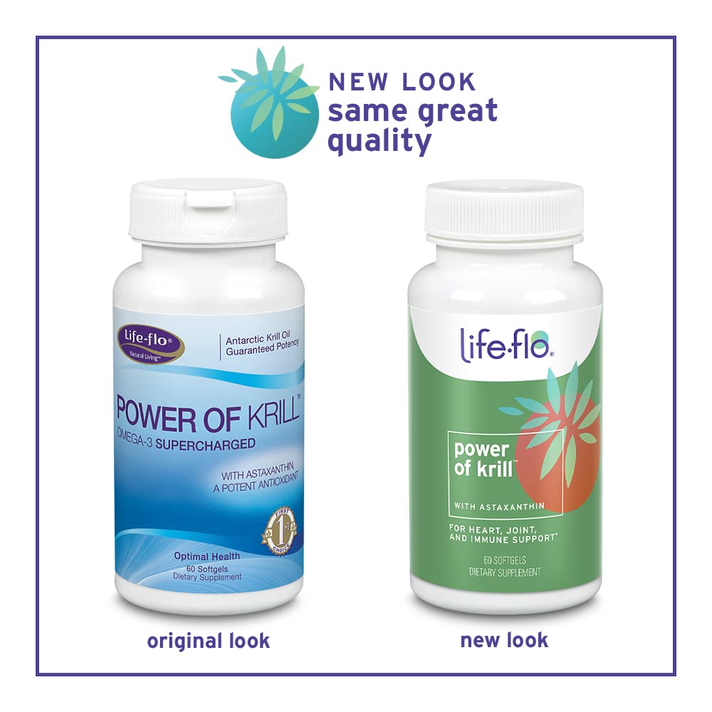 LIFE-FLO Power of Krill bottle back label highlighting purity and potency for immune and joint use