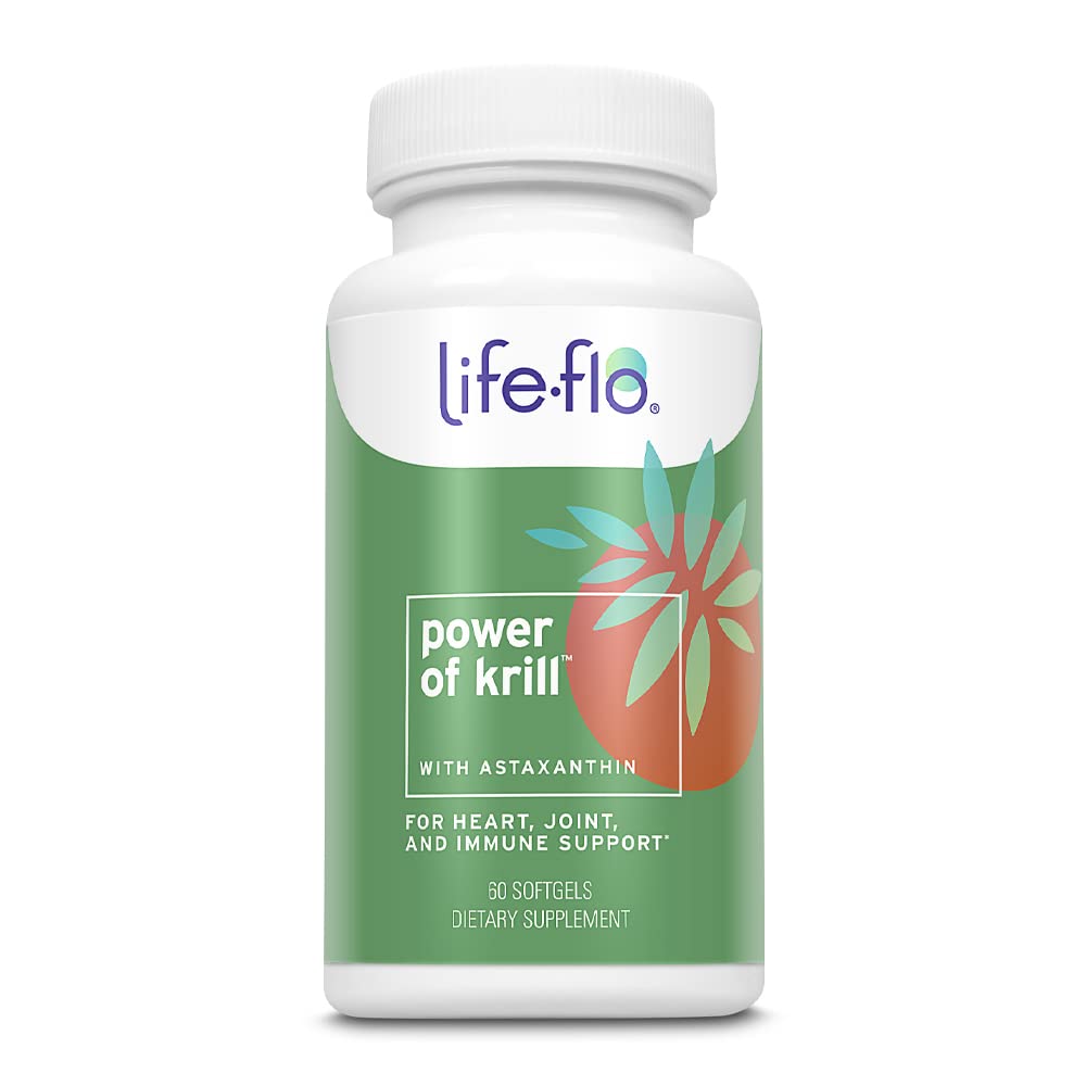 LIFE-FLO Power of Krill bottle front with Antarctic krill oil for heart and joint support