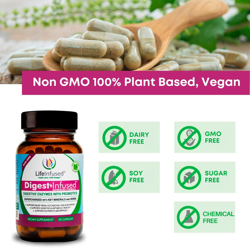 Life Infused Digestive Enzymes with probiotics and minerals, supporting gut health
