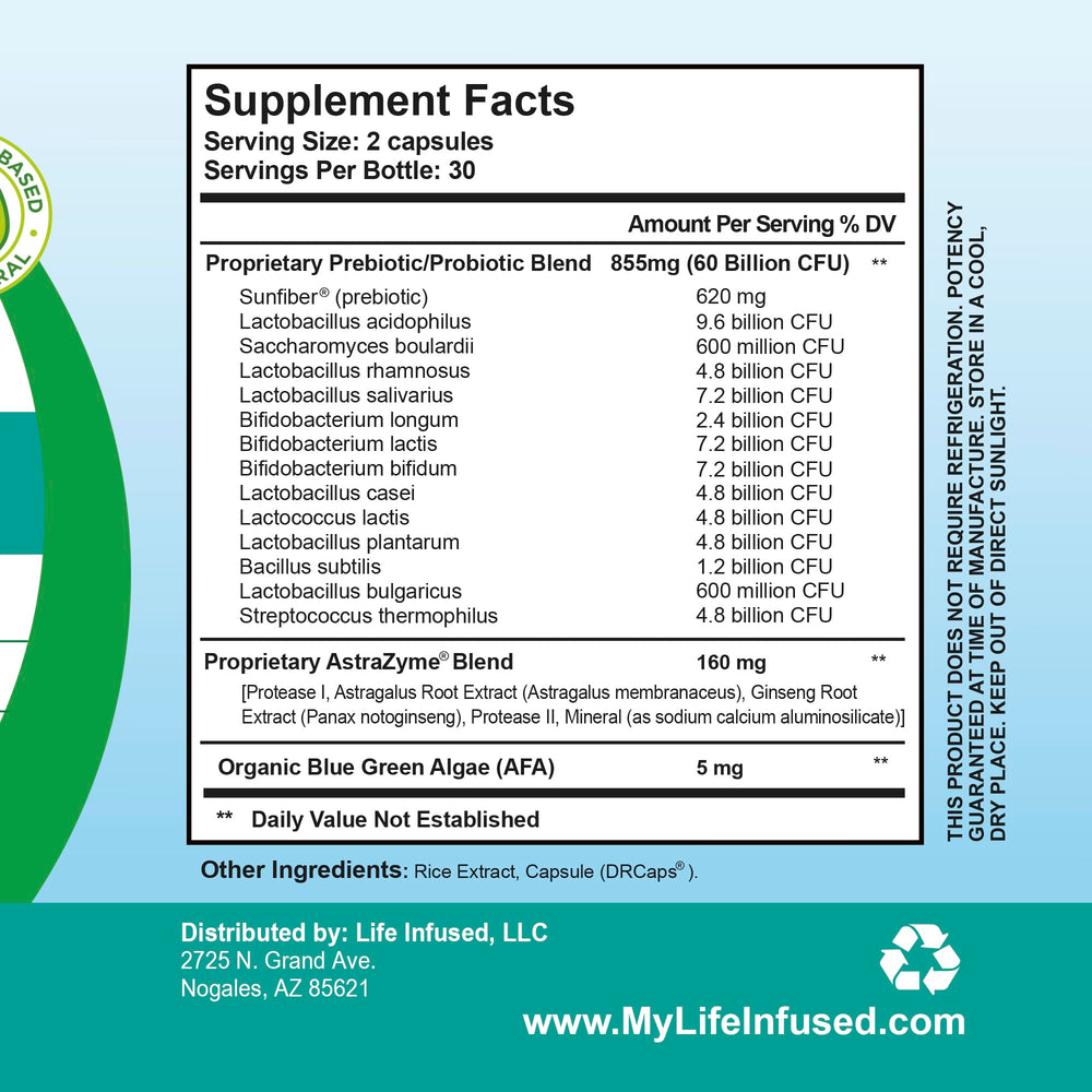 Life Infused digestive health and immune support illustration shows daily balance.