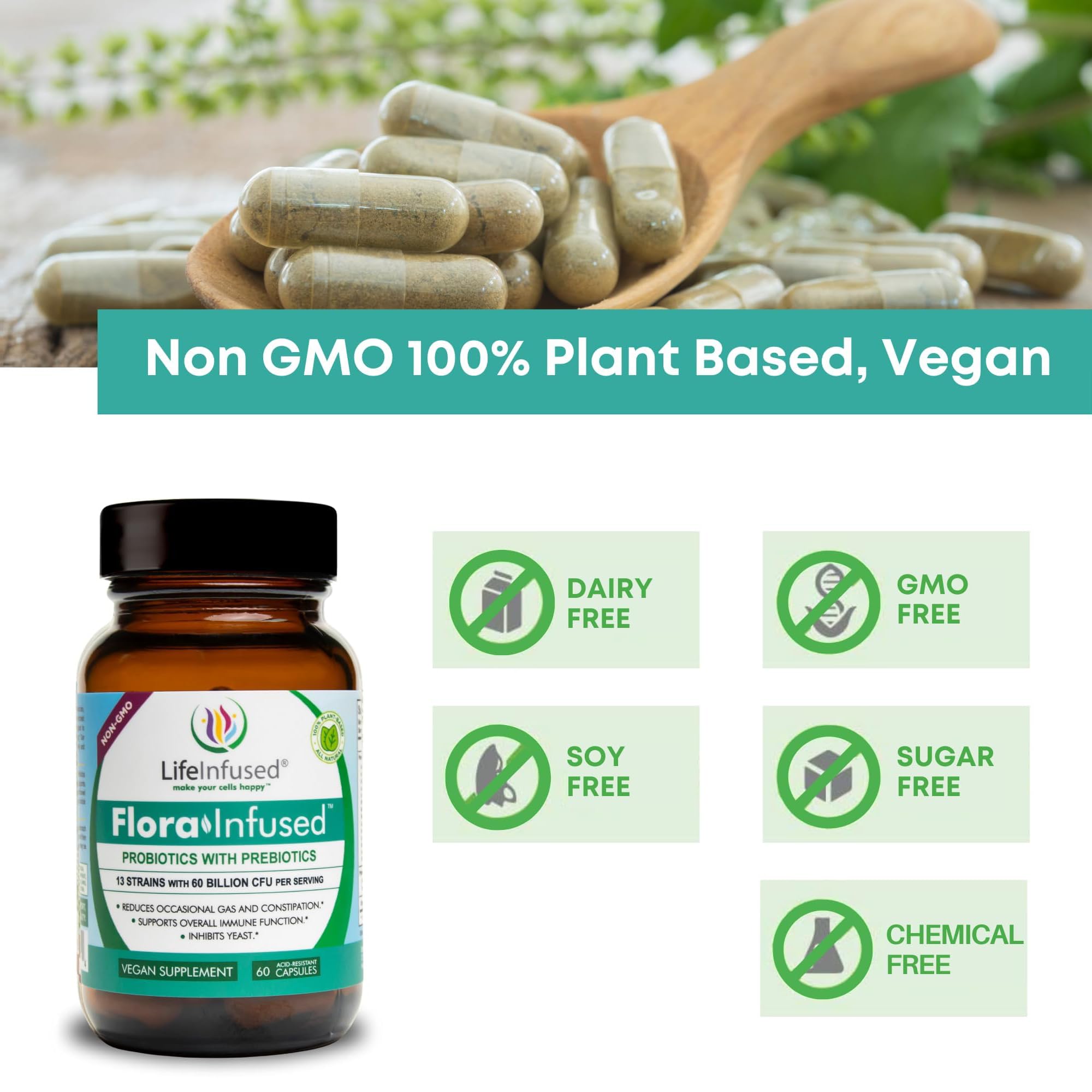 Life Infused Sunfiber prebiotic fiber supports gentle fermentation and reduced bloating.
