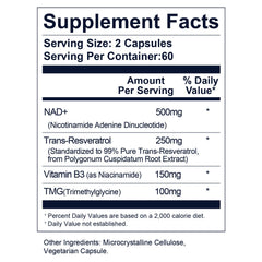 Life Nutrition NAD capsules closeup highlights easy-to-swallow capsules for daily use.